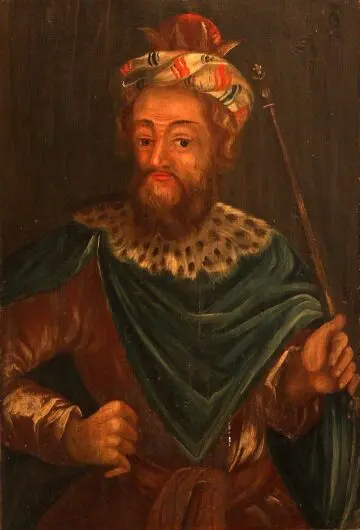 King Josiah on a 17th century painting by unknown artist in the choir of Sankta Maria kyrka in Åhus, Sweden.
