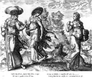 Orpah (right) leaving Ruth and Naomi. Engraving by Hendrik Goltzius, 1576.